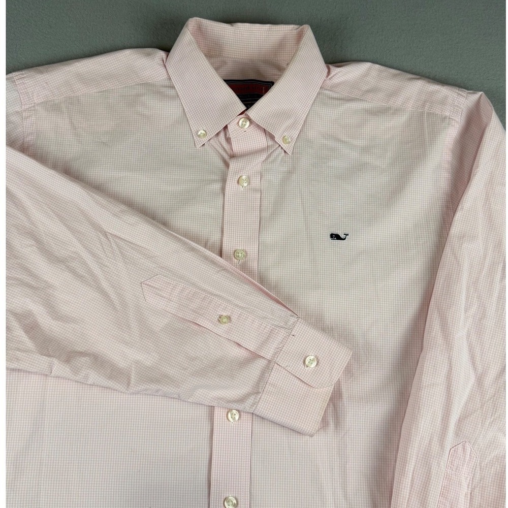 Vineyard Vines Mens Whale Shirt Pink Gingham Button Down Long Sleeve Size M